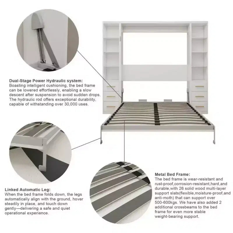 Letto a scomparsa Heloise Modern Wood con doppi armadi laterali
