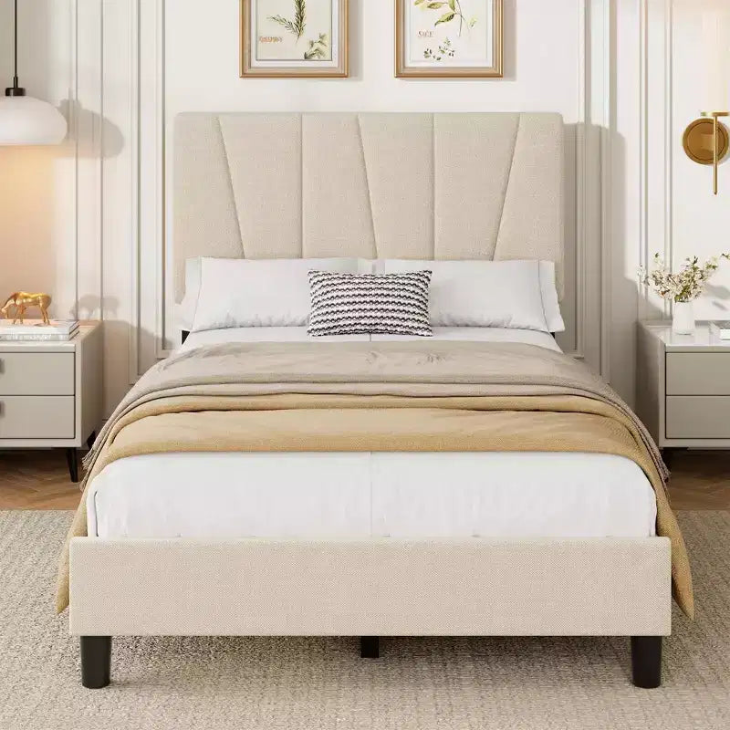 Letto da Piattaforma Moderno Imbottito per Una Piazza con Testiera Regolabile, Doghe in Legno, Nessun Box Spring Necessario, Facile Montaggio, Mobili da Camera da Letto per Letti Singoli