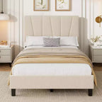 Letto da Piattaforma Moderno Imbottito per Una Piazza con Testiera Regolabile, Doghe in Legno, Nessun Box Spring Necessario, Facile Montaggio, Mobili da Camera da Letto per Letti Singoli