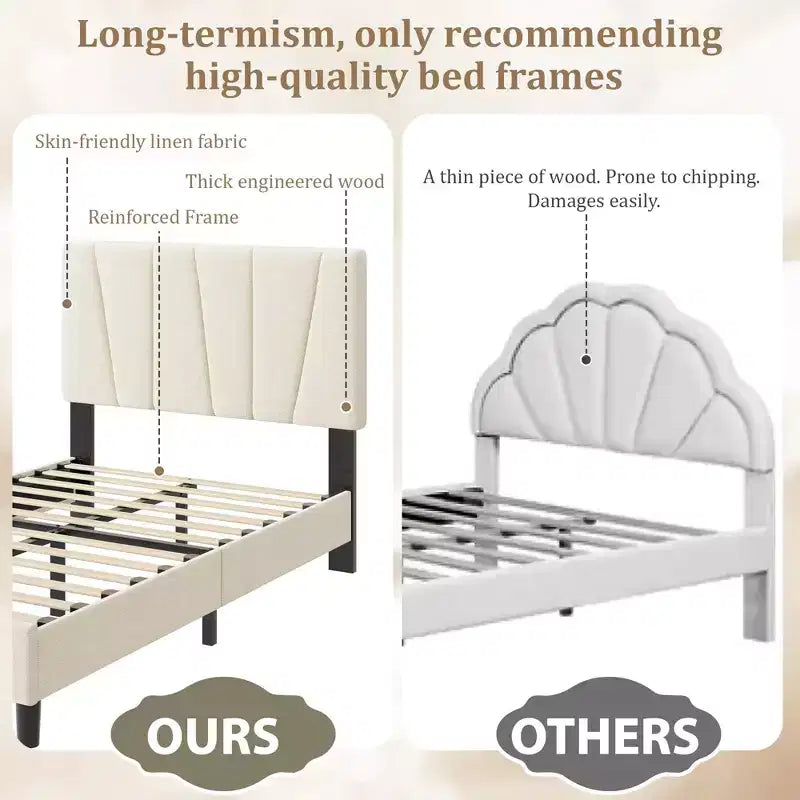 Letto da Piattaforma Moderno Imbottito per Una Piazza con Testiera Regolabile, Doghe in Legno, Nessun Box Spring Necessario, Facile Montaggio, Mobili da Camera da Letto per Letti Singoli