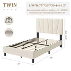 Letto da Piattaforma Moderno Imbottito per Una Piazza con Testiera Regolabile, Doghe in Legno, Nessun Box Spring Necessario, Facile Montaggio, Mobili da Camera da Letto per Letti Singoli