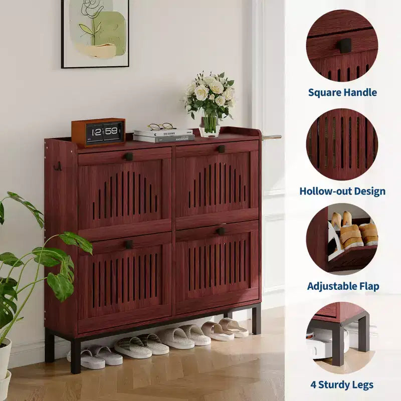 Mobile scarpiera per ingresso con 4 cassetti a ribalta, ripiani regolabili, organizer da ingresso indipendente a scomparsa per corridoio, ingresso
