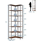 Libreria ad angolo industriale a 7 ripiani, grande libreria in legno e metallo, scaffale portaoggetti da esposizione autoportante per soggiorno, cucina e ufficio domestico