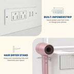 Grande toeletta da 48 pollici, scrivania per trucco scanalata con grande specchio da 36 pollici, 5 cassetti portaoggetti e ripiano in vetro, set moderno di toeletta in rovere