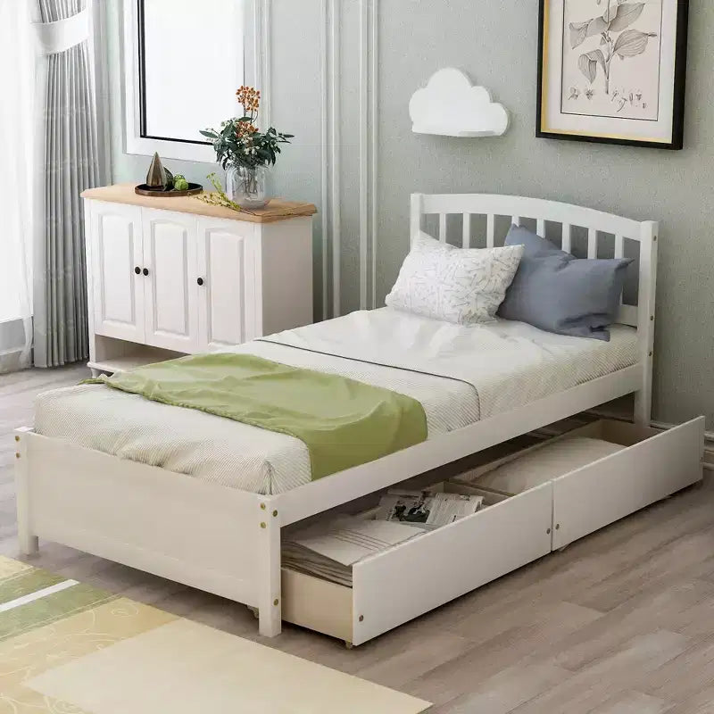 FAMYYT Twin Size Wood Platform Bed With 2 Storage Drawers, Easy Assembly