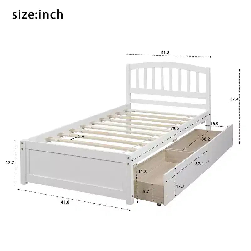 FAMYYT Letto a piattaforma in legno matrimoniale con 2 cassetti portaoggetti, facile da montare