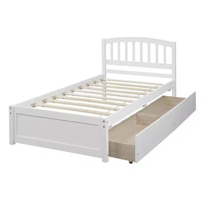FAMYYT Letto a piattaforma in legno matrimoniale con 2 cassetti portaoggetti, facile da montare