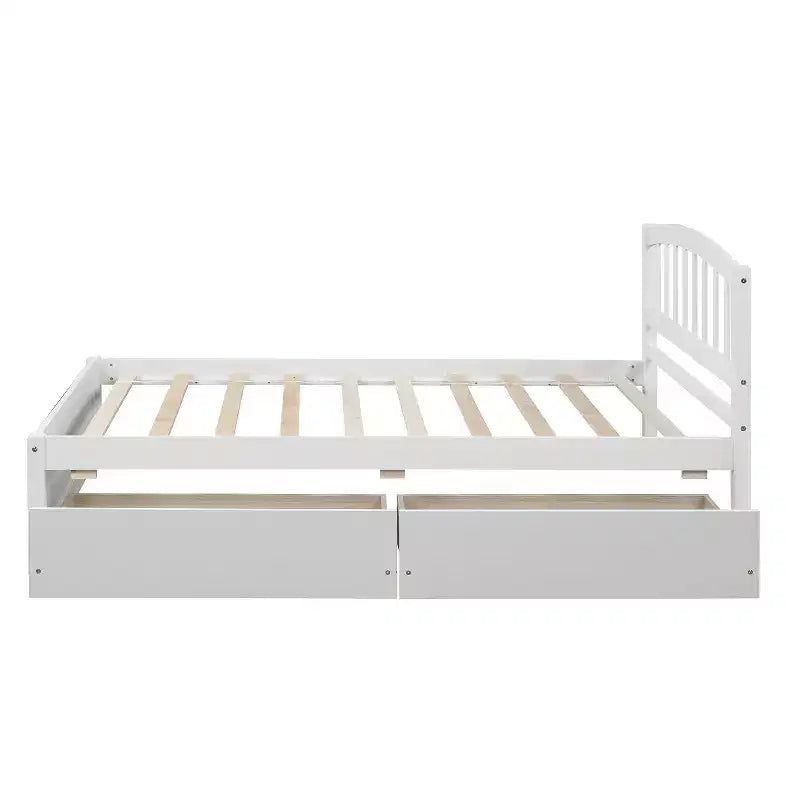 FAMYYT Letto a piattaforma in legno matrimoniale con 2 cassetti portaoggetti, facile da montare