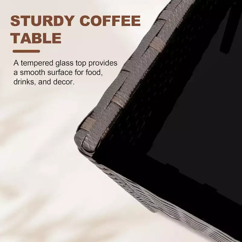 Set da 4 mobili da esterno per patio, mobili in vimini rattan con morbidi cuscini e tavolino da caffè in vetro temperato, set da patio per tutte le stagioni