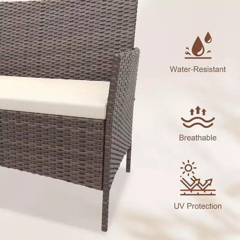 Set da 4 mobili da esterno per patio, mobili in vimini rattan con morbidi cuscini e tavolino da caffè in vetro temperato, set da patio per tutte le stagioni