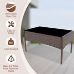 Set da 4 mobili da esterno per patio, mobili in vimini rattan con morbidi cuscini e tavolino da caffè in vetro temperato, set da patio per tutte le stagioni