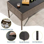 Set da 4 mobili da esterno per patio, mobili in vimini rattan con morbidi cuscini e tavolino da caffè in vetro temperato, set da patio per tutte le stagioni
