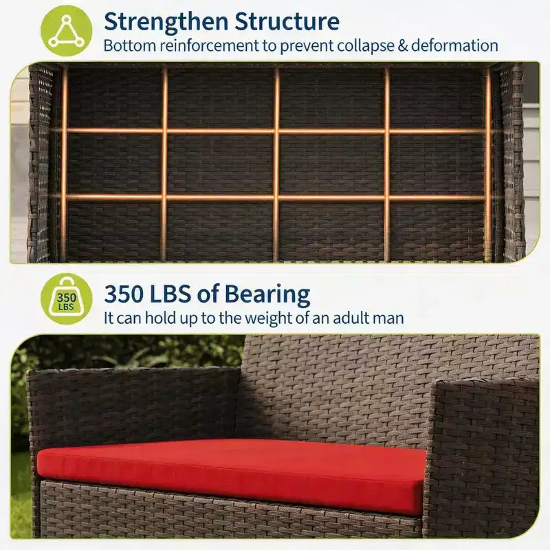 Set da 4 mobili da esterno per patio, mobili in vimini rattan con morbidi cuscini e tavolino da caffè in vetro temperato, set da patio per tutte le stagioni
