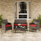 Set da 4 mobili da esterno per patio, mobili in vimini rattan con morbidi cuscini e tavolino da caffè in vetro temperato, set da patio per tutte le stagioni