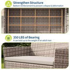 Set da 4 mobili da esterno per patio, mobili in vimini rattan con morbidi cuscini e tavolino da caffè in vetro temperato, set da patio per tutte le stagioni