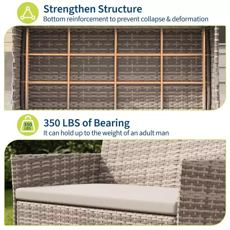 Set da 4 mobili da esterno per patio, mobili in vimini rattan con morbidi cuscini e tavolino da caffè in vetro temperato, set da patio per tutte le stagioni