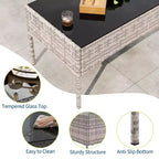 Set da 4 mobili da esterno per patio, mobili in vimini rattan con morbidi cuscini e tavolino da caffè in vetro temperato, set da patio per tutte le stagioni