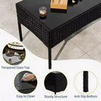 Set da 4 mobili da esterno per patio, mobili in vimini rattan con morbidi cuscini e tavolino da caffè in vetro temperato, set da patio per tutte le stagioni