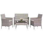 Set da 4 mobili da esterno per patio, mobili in vimini rattan con morbidi cuscini e tavolino da caffè in vetro temperato, set da patio per tutte le stagioni