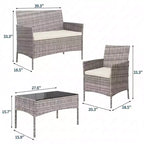 Set da 4 mobili da esterno per patio, mobili in vimini rattan con morbidi cuscini e tavolino da caffè in vetro temperato, set da patio per tutte le stagioni
