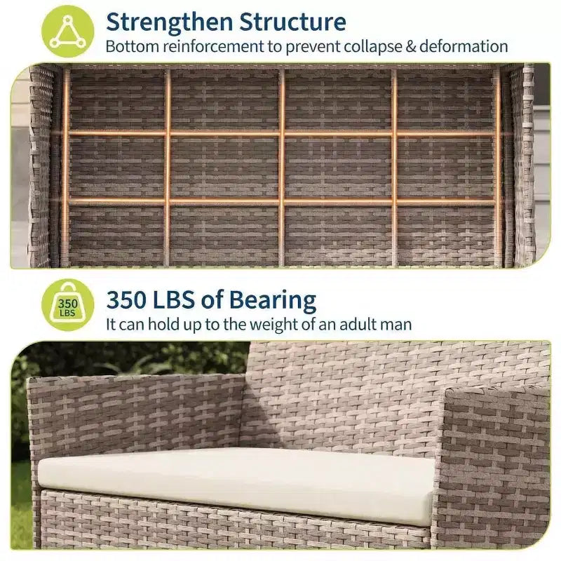 Set da 4 mobili da esterno per patio, mobili in vimini rattan con morbidi cuscini e tavolino da caffè in vetro temperato, set da patio per tutte le stagioni