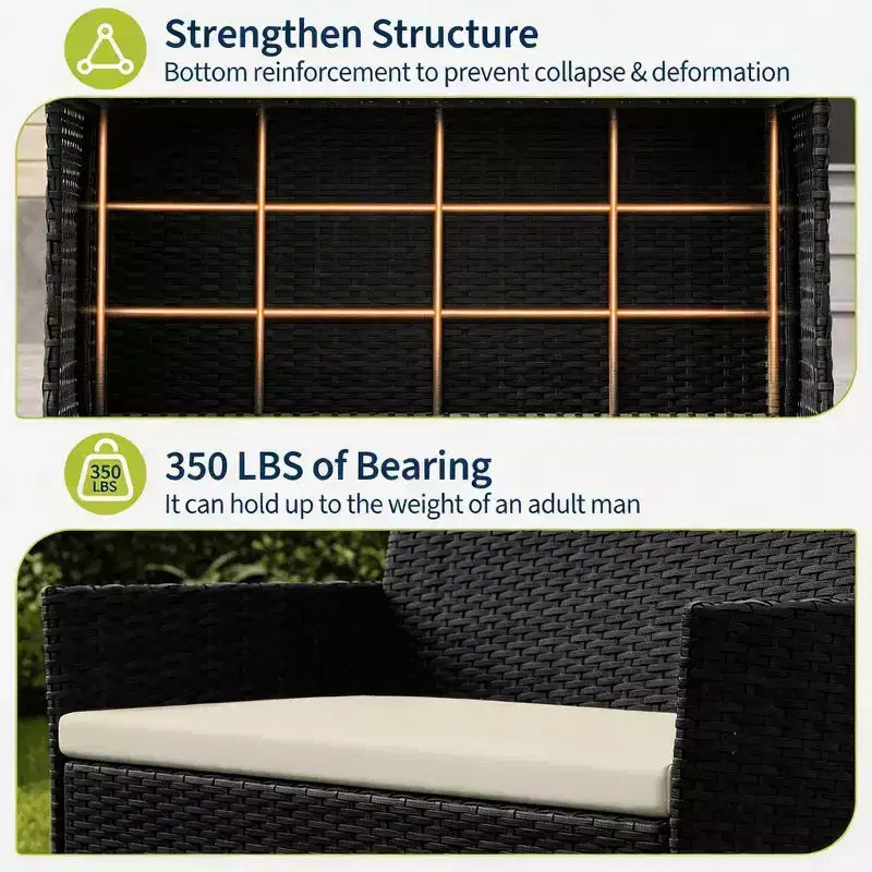 Set da 4 mobili da esterno per patio, mobili in vimini rattan con morbidi cuscini e tavolino da caffè in vetro temperato, set da patio per tutte le stagioni