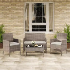 Set da 4 mobili da esterno per patio, mobili in vimini rattan con morbidi cuscini e tavolino da caffè in vetro temperato, set da patio per tutte le stagioni