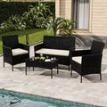 4-Piece Outdoor Patio Furniture Set,Rattan Wicker Furniture with Soft Cushions & Tempered Glass Coffee Table All-Weather Patio Set