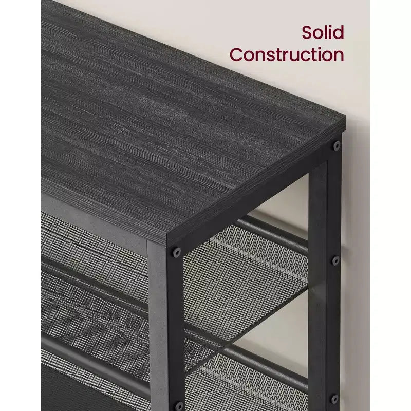 VASAGLE Panchina scarpiera a 3 livelli, ripiani in un unico pezzo, organizzatore porta scarpe con bordi rialzati, stile industriale, facile da montare, 27,9 x 100,1 x 50 cm