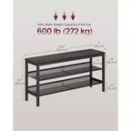 VASAGLE Panchina scarpiera a 3 livelli, ripiani in un unico pezzo, organizzatore porta scarpe con bordi rialzati, stile industriale, facile da montare, 27,9 x 100,1 x 50 cm