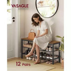 VASAGLE Panchina scarpiera a 3 livelli, ripiani in un unico pezzo, organizzatore porta scarpe con bordi rialzati, stile industriale, facile da montare, 27,9 x 100,1 x 50 cm