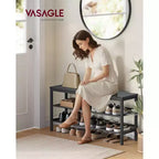 VASAGLE 3 Tier Shoe Rack Bench, One Piece Shelves, Shoe Storage Organizer with Raised Edges, Industrial Style, Easy Assembly, 11 x 39.4 x 19.7 Inches