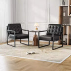 Poltrona d'Appoggio Mid-Century Modern in Pelle PU con Bottoni e Struttura in Metallo, Ideale per Soggiorno, Camera da Letto, Ufficio, Sala d'Attesa