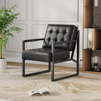 Poltrona d'Appoggio Mid-Century Modern in Pelle PU con Bottoni e Struttura in Metallo, Ideale per Soggiorno, Camera da Letto, Ufficio, Sala d'Attesa