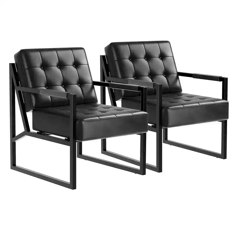 Poltrona d'Appoggio Mid-Century Modern in Pelle PU con Bottoni e Struttura in Metallo, Ideale per Soggiorno, Camera da Letto, Ufficio, Sala d'Attesa