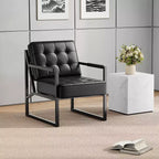 Poltrona d'Appoggio Mid-Century Modern in Pelle PU con Bottoni e Struttura in Metallo, Ideale per Soggiorno, Camera da Letto, Ufficio, Sala d'Attesa