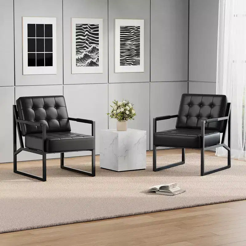 Poltrona d'Appoggio Mid-Century Modern in Pelle PU con Bottoni e Struttura in Metallo, Ideale per Soggiorno, Camera da Letto, Ufficio, Sala d'Attesa