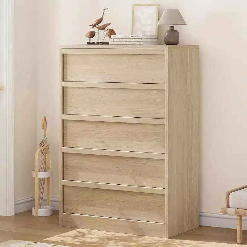 GustoWave Modern 5 Drawer Dresser with Large Storage for Bedroom, Living Room, Nursery, Entryway, Natural