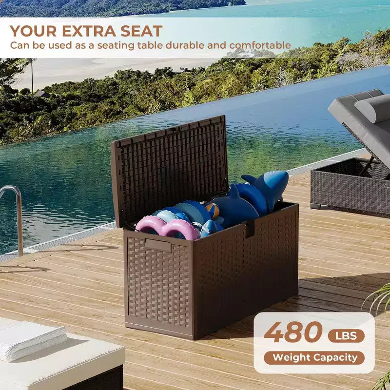 Acekool Contenitore Impermeabile da 276 Litri in Resina con Chiusura per Cuscini, Attrezzi da Giardino, Accessori per Piscina, Marrone