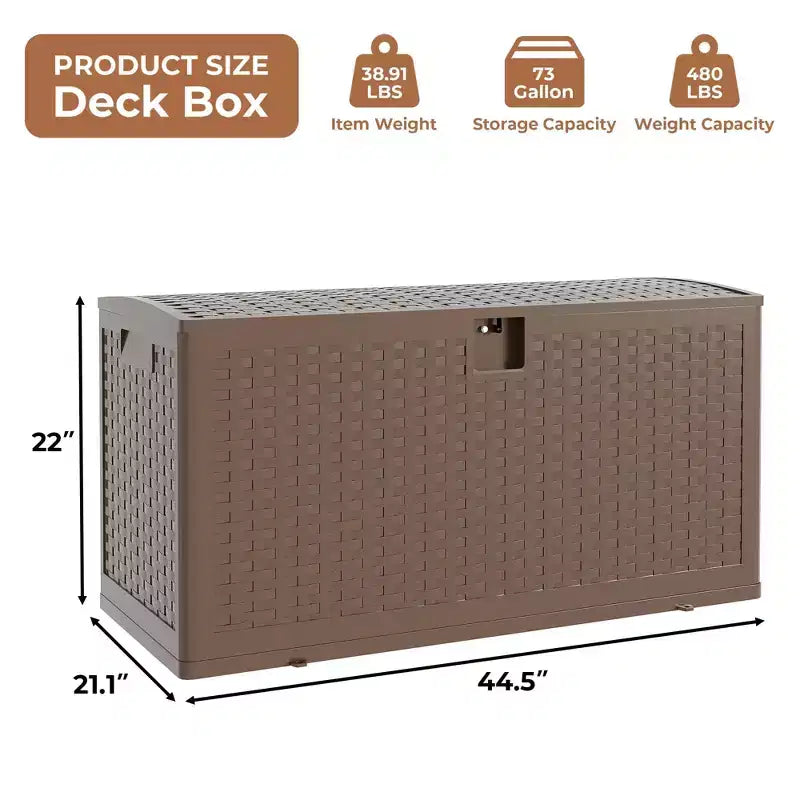 Acekool Contenitore Impermeabile da 276 Litri in Resina con Chiusura per Cuscini, Attrezzi da Giardino, Accessori per Piscina, Marrone