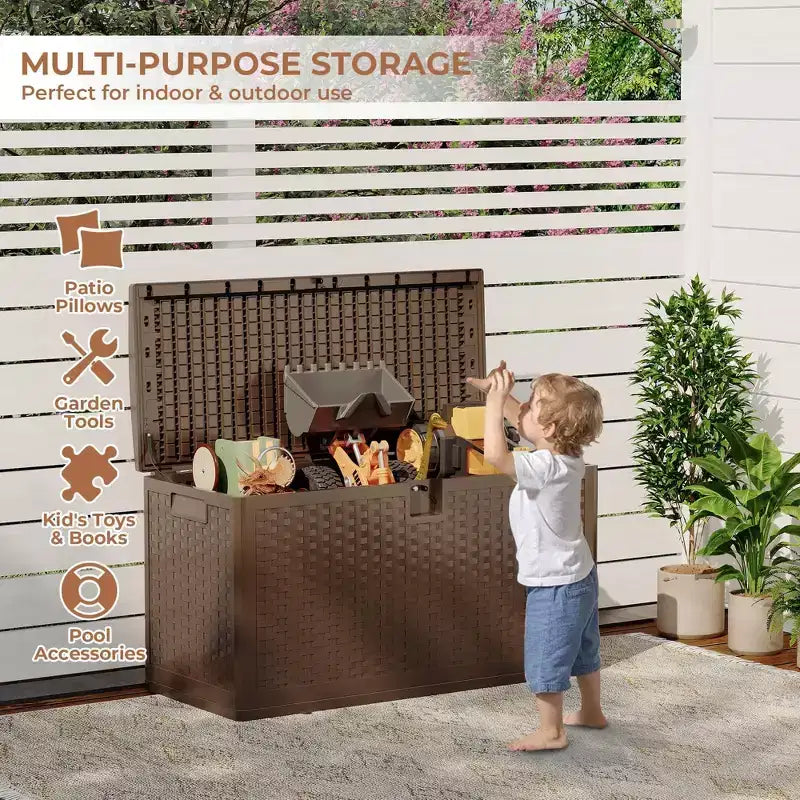 Acekool Contenitore Impermeabile da 276 Litri in Resina con Chiusura per Cuscini, Attrezzi da Giardino, Accessori per Piscina, Marrone