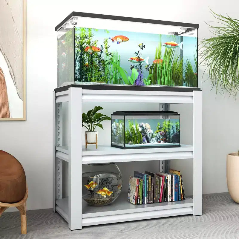 Supporto per acquario da 20-30 galloni, supporto in metallo per acquario, supporto regolabile per terrario resistente, scaffale regolabile a 3 livelli per acquario