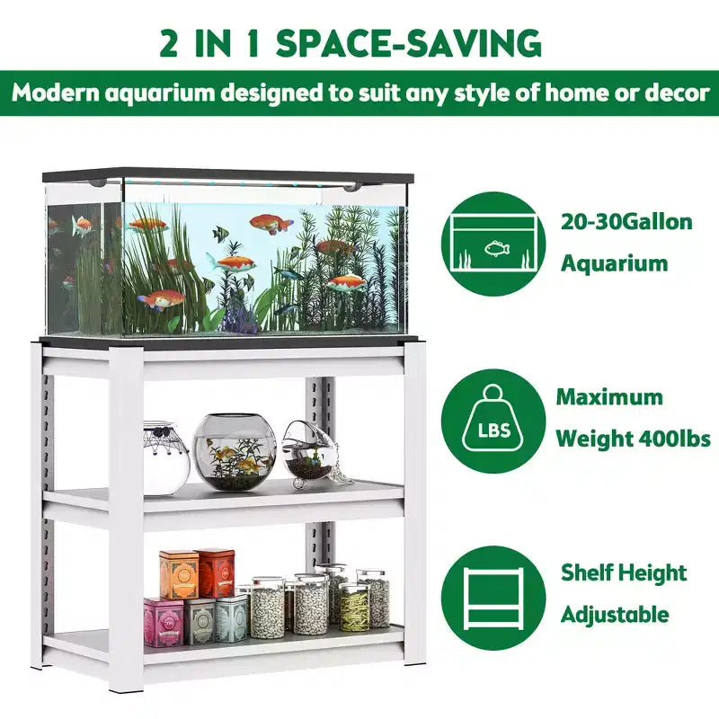Supporto per acquario da 20-30 galloni, supporto in metallo per acquario, supporto regolabile per terrario resistente, scaffale regolabile a 3 livelli per acquario