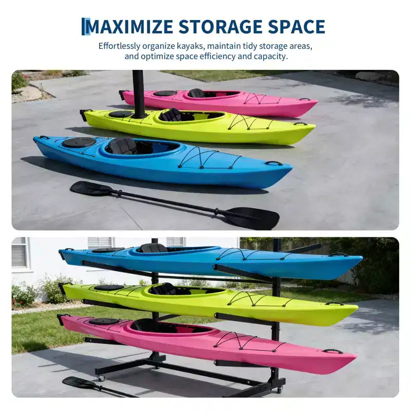 Porta Kayak Autoportante con Ruote, Porta Kayak Regolabile per Interni ed Esterni, Supporto per Kayak, Canoa, Tavola da Surf Resistente
