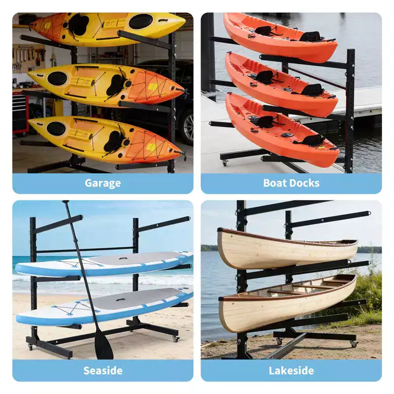 Porta Kayak Autoportante con Ruote, Porta Kayak Regolabile per Interni ed Esterni, Supporto per Kayak, Canoa, Tavola da Surf Resistente