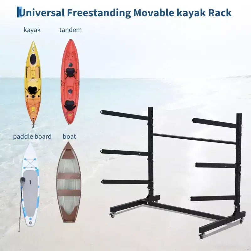 Porta Kayak Autoportante con Ruote, Porta Kayak Regolabile per Interni ed Esterni, Supporto per Kayak, Canoa, Tavola da Surf Resistente