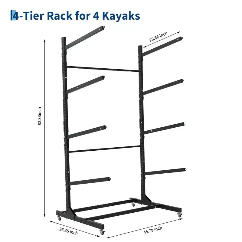 Porta Kayak Autoportante con Ruote, Porta Kayak Regolabile per Interni ed Esterni, Supporto per Kayak, Canoa, Tavola da Surf Resistente