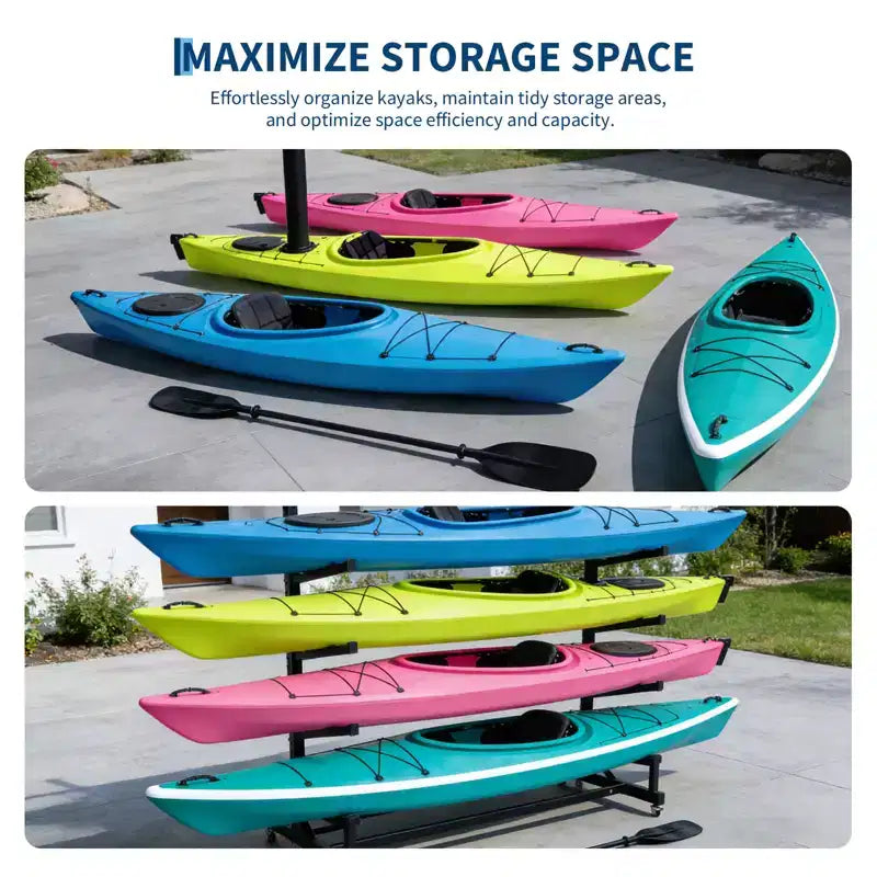 Porta Kayak Autoportante con Ruote, Porta Kayak Regolabile per Interni ed Esterni, Supporto per Kayak, Canoa, Tavola da Surf Resistente