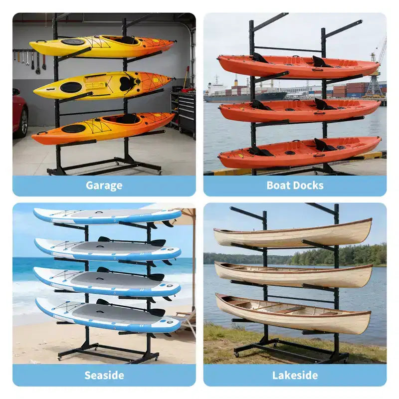 Porta Kayak Autoportante con Ruote, Porta Kayak Regolabile per Interni ed Esterni, Supporto per Kayak, Canoa, Tavola da Surf Resistente