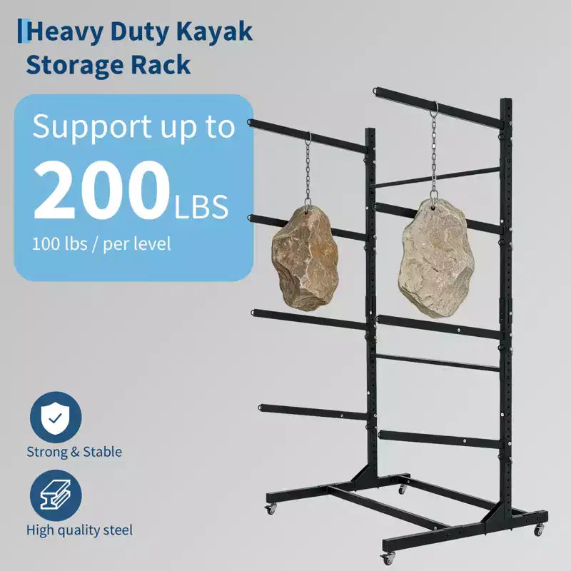 Porta Kayak Autoportante con Ruote, Porta Kayak Regolabile per Interni ed Esterni, Supporto per Kayak, Canoa, Tavola da Surf Resistente